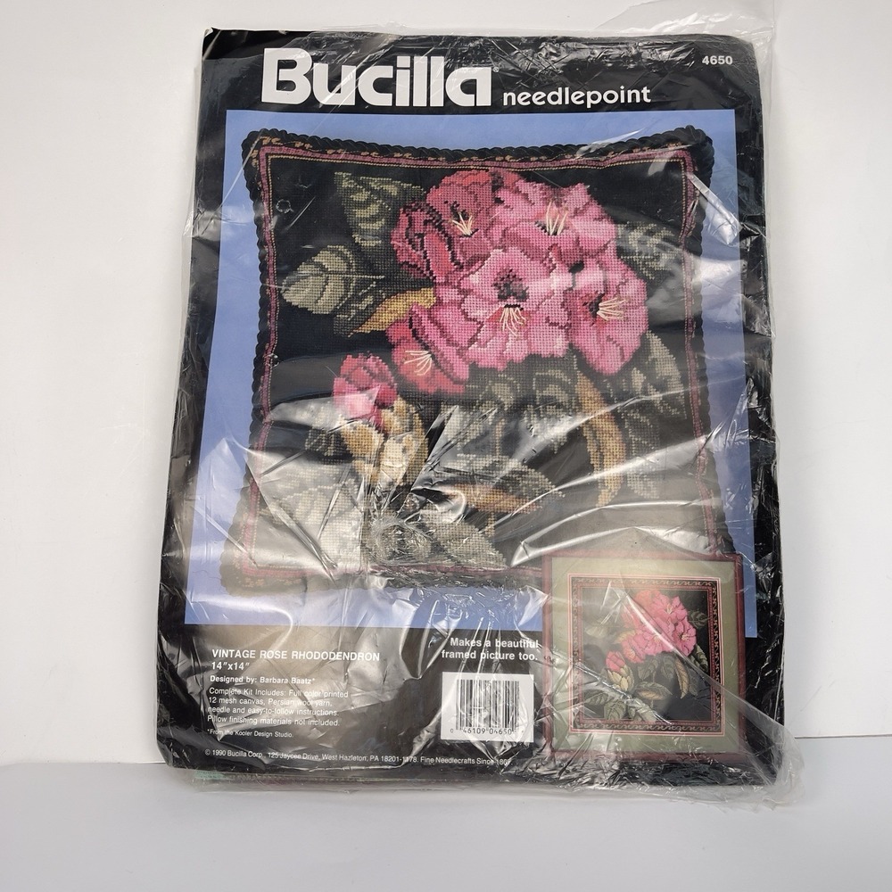 Bucilla Needlepoint Picture/Pillow Kit 1990 Vintage‎ Rose Rhododendron 4650 Read